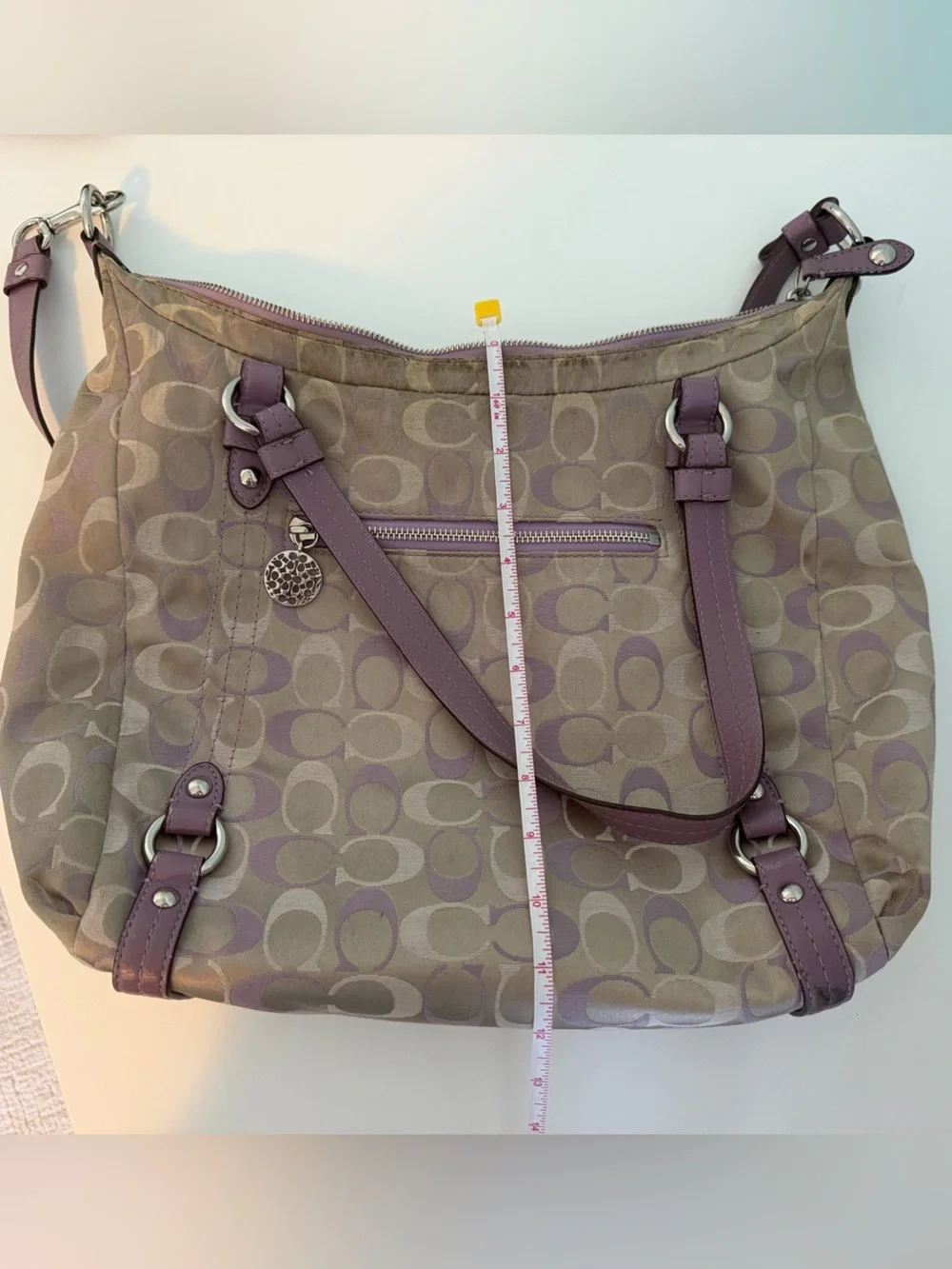 Vintage Coach Alexandra Lavender Trim Signature Shoulder Bag